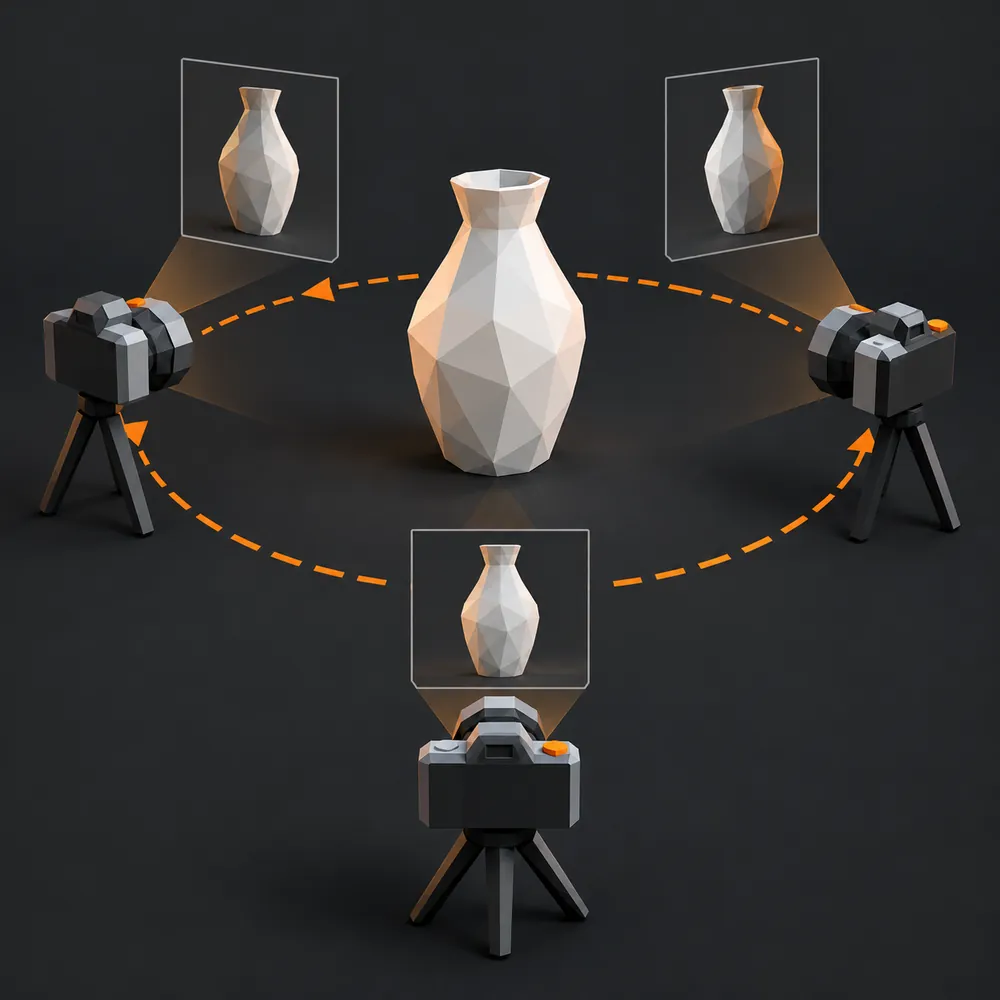 Un appareil photo qui tourne autour d'un objet