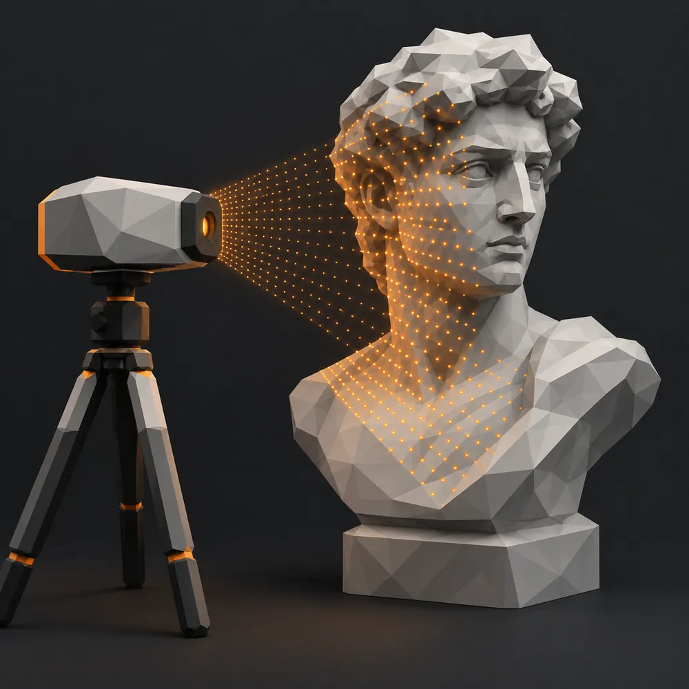 Un scanner qui projette des points sur un objet
