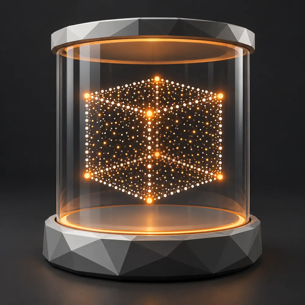 Un volume lumineux dans lequel des points dessinent un objet