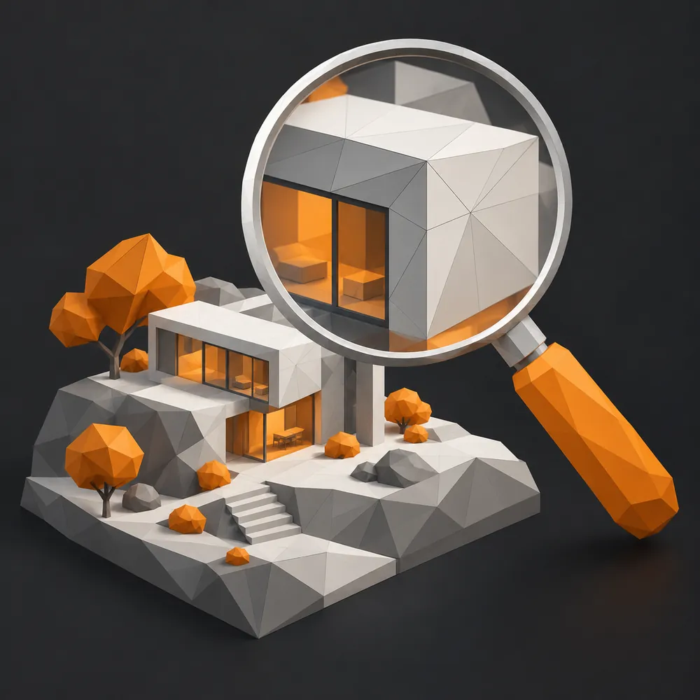 Une loupe posée sur une scène 3D