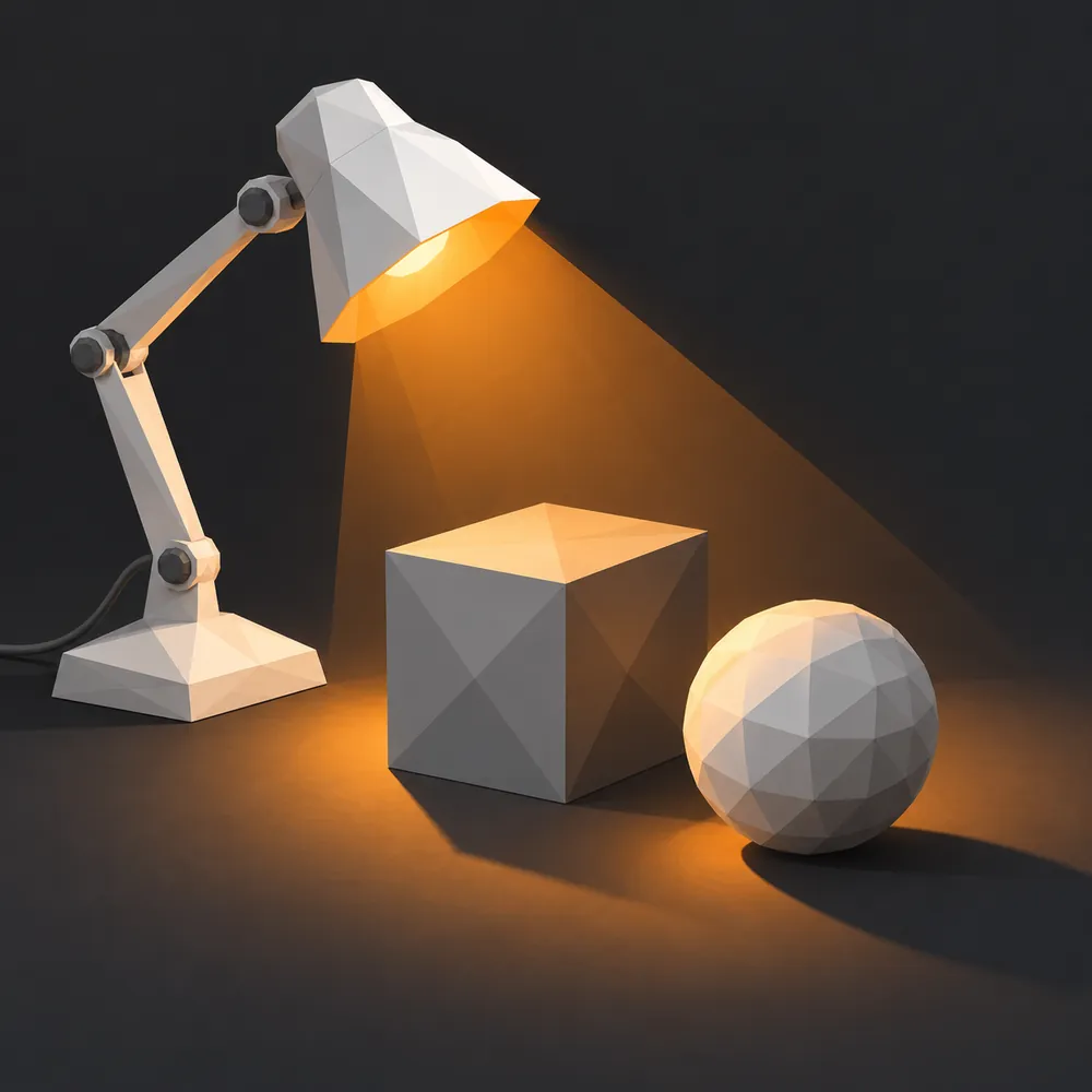 Une lampe qui éclaire des volumes et projette leurs ombres