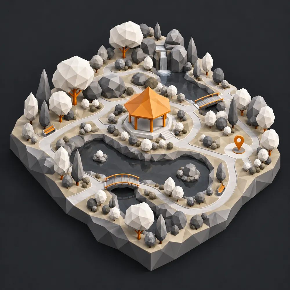 Une carte 3D d'un lieu de loisirs vue de haut