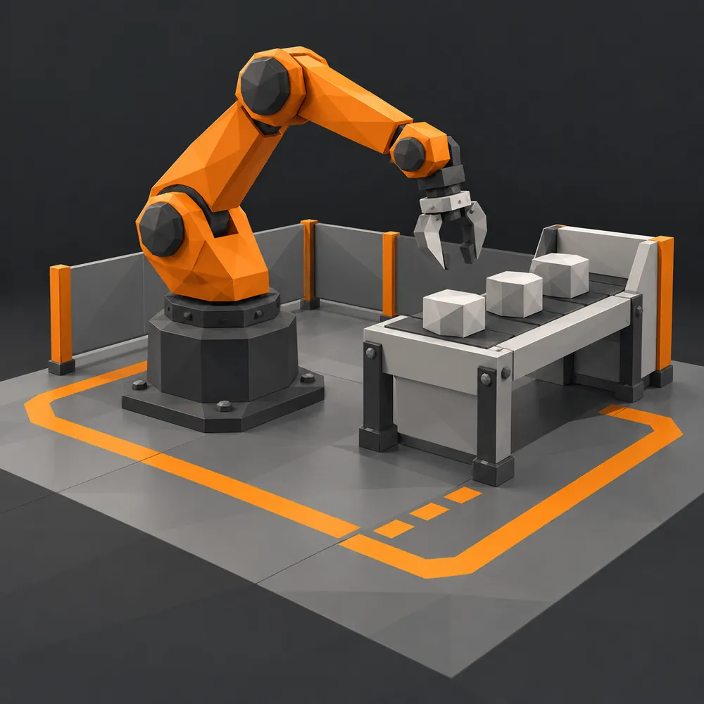 Une machine industrielle stylisée avec un parcours de formation